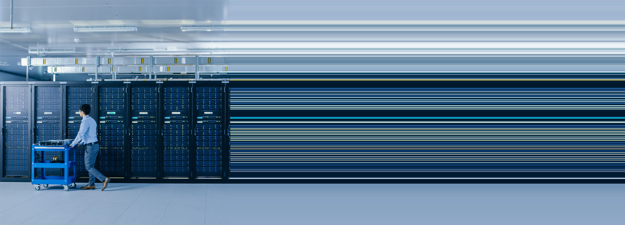 Stretched image of a data center that includes Linux infrastructure delivering business value