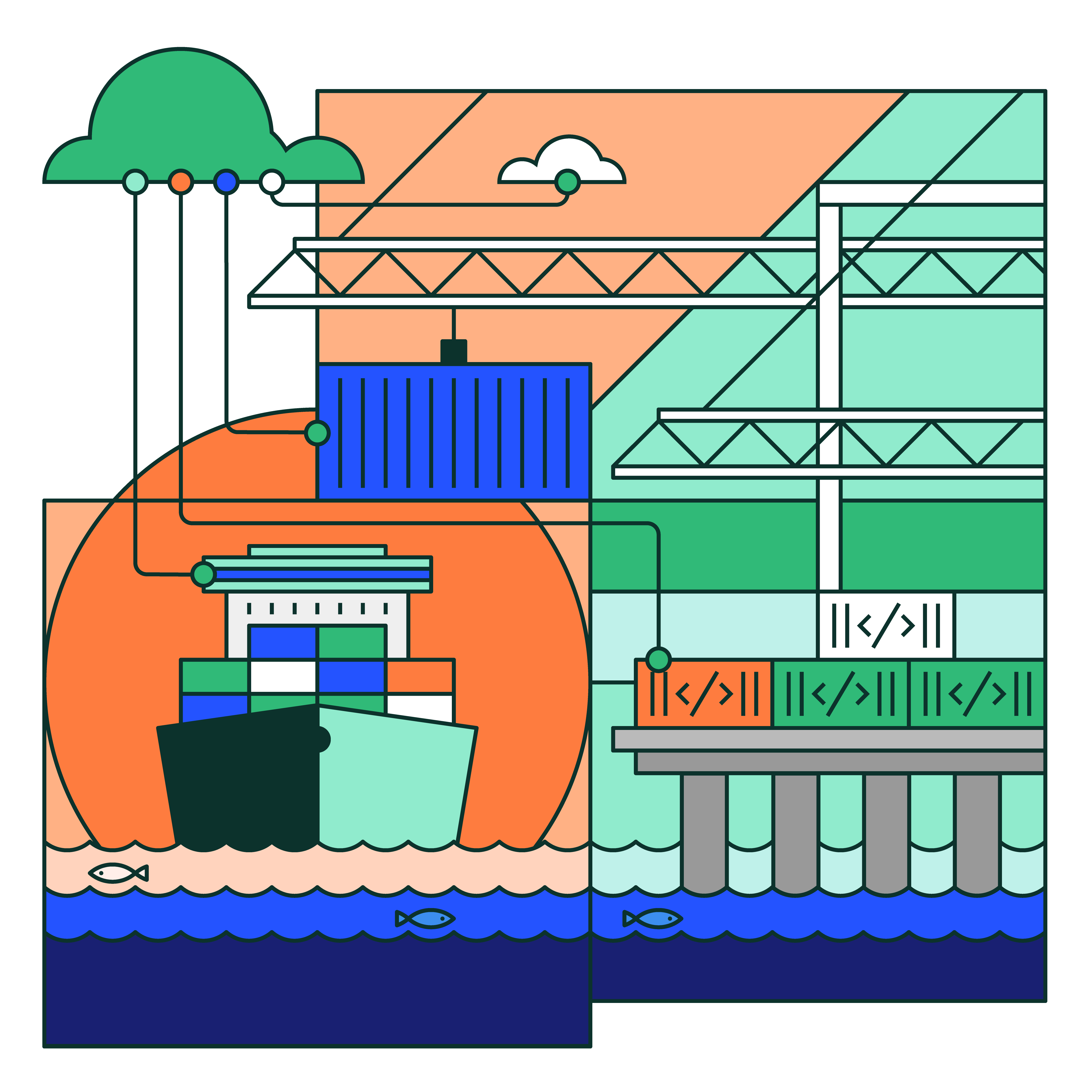 Illustration depicting SUSE Rancher Prime and container management