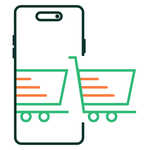 Illustration depicting retail shopping carts on a smartphone, representing e-commerce powered by edge computing