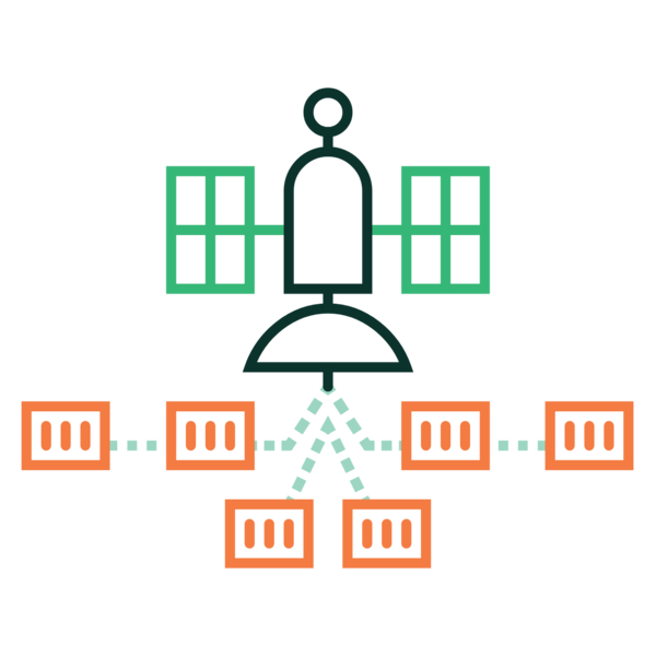 Illustration of a telecommunications satellite connecting to containers